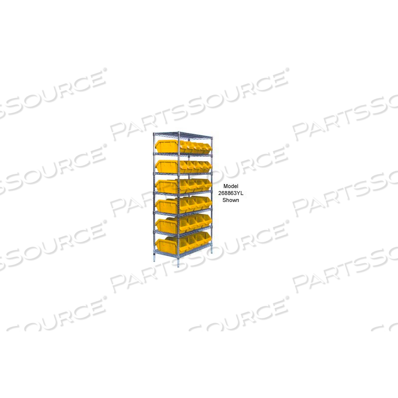 W7-12-24 CHROME WIRE SHELVING WITH 24 QUICKPICK DOUBLE OPEN BINS YELLOW, 18X36X74 by Quantum Storage Systems W7-12-24 CHROME WIRE SHELVING WITH 24 QUICKPICK DOUBLE OPEN BINS YELLOW, 18X36X74 by Quantum Storage Systems