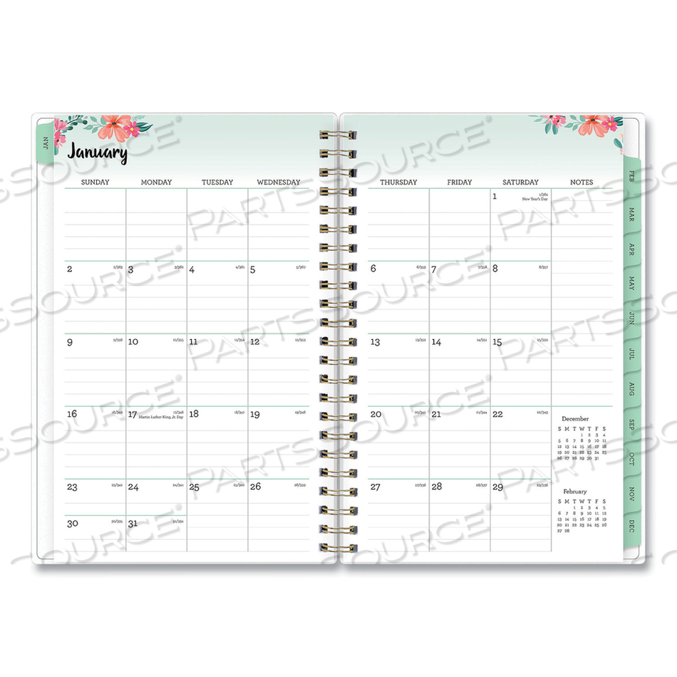 LAUREL WEEKLY/MONTHLY PLANNER, LAUREL FLORAL ARTWORK, 8 X 5, GREEN/PINK/ORANGE COVER, 12-MONTH (JAN TO DEC): 2023 