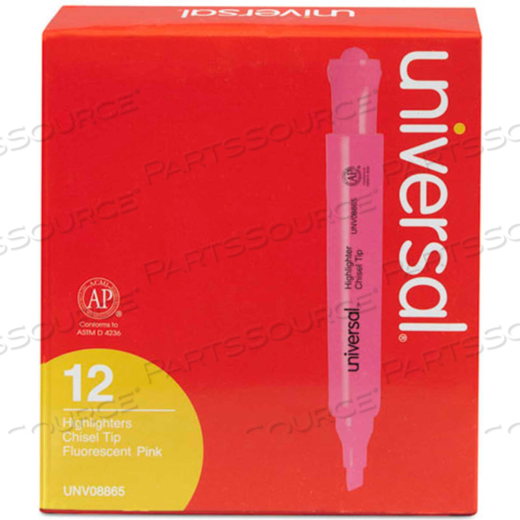 DESK HIGHLIGHTER, CHISEL TIP, POCKET CLIP, FLUORESCENT PINK, DOZEN by Universal Products DESK HIGHLIGHTER, CHISEL TIP, POCKET CLIP, FLUORESCENT PINK, DOZEN by Universal Products