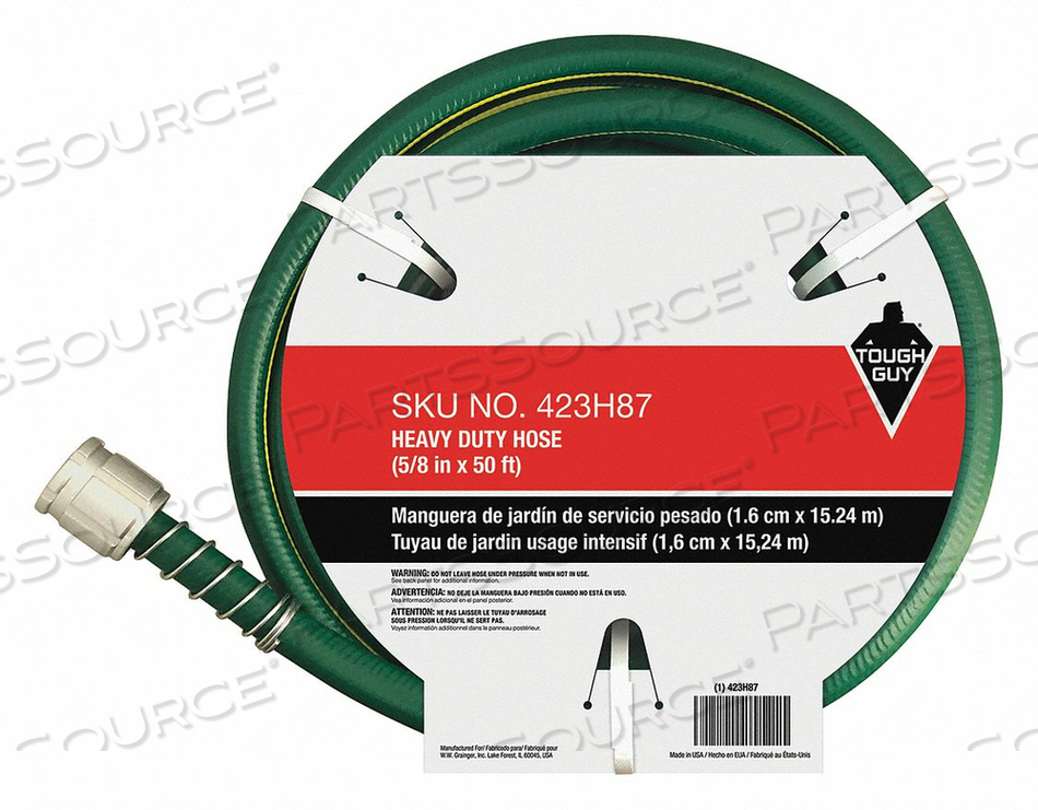 WATER HOSE, PVC, 5/8 IN INSIDE DIA., 50 FT LG, FGHT X MGHT, GREEN by Tough Guy