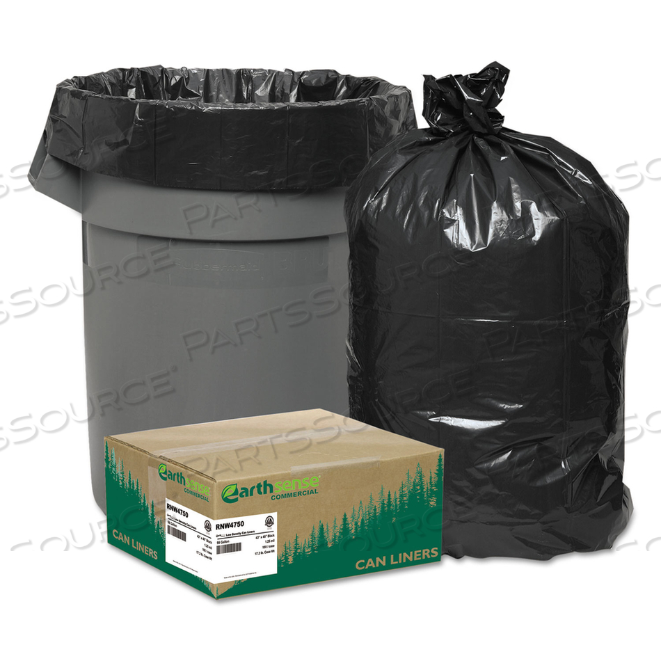 LINEAR LOW DENSITY RECYCLED CAN LINERS, 45 GAL, 2 MIL, 40" X 46", BLACK, 10 BAGS/ROLL by Earthsense