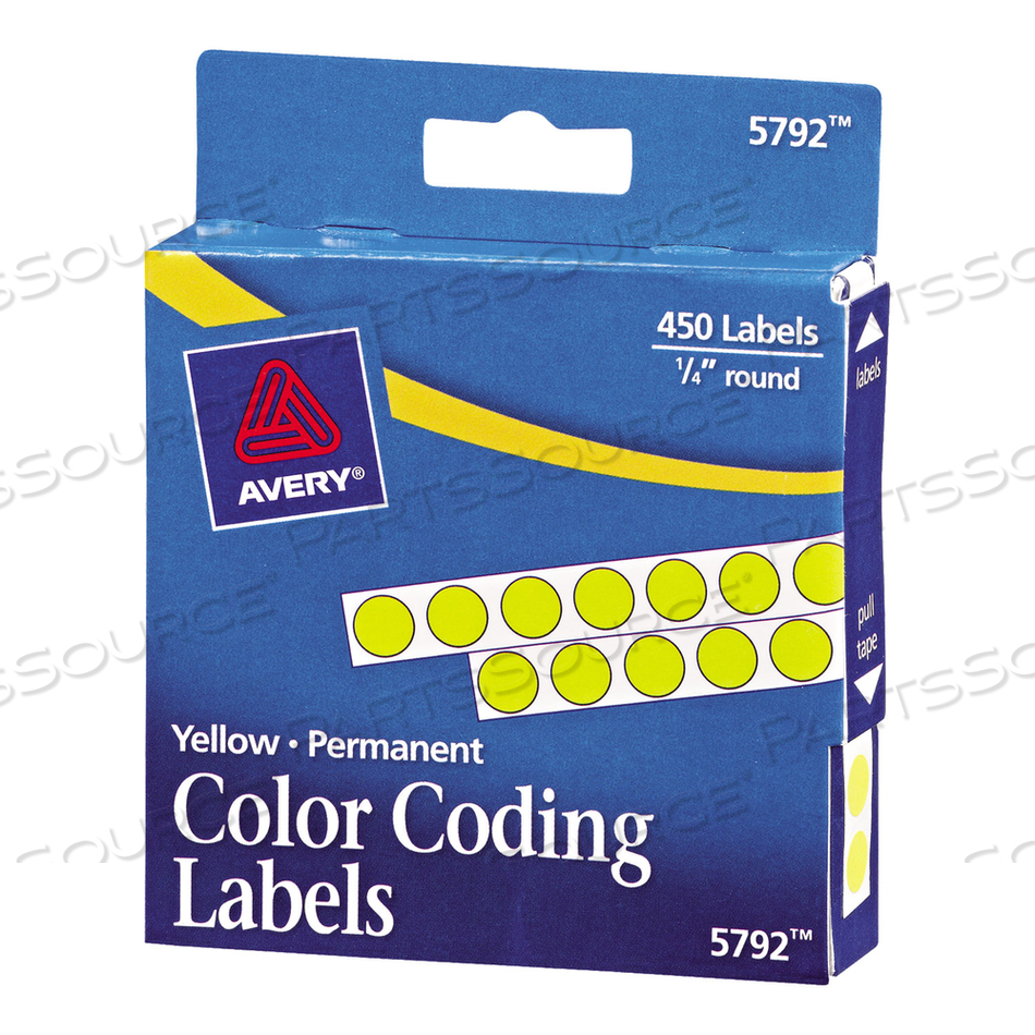 HANDWRITE-ONLY PERMANENT SELF-ADHESIVE ROUND COLOR-CODING LABELS IN DISPENSERS, 0.25" DIA, YELLOW, 450/ROLL, (5792) by Avery HANDWRITE-ONLY PERMANENT SELF-ADHESIVE ROUND COLOR-CODING LABELS IN DISPENSERS, 0.25" DIA, YELLOW, 450/ROLL, (5792) by Avery