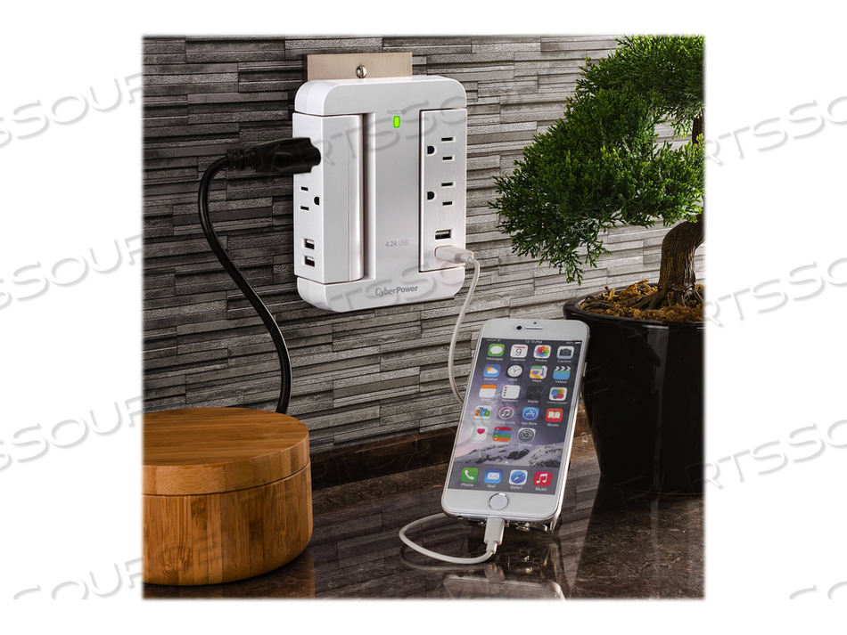 SWIVEL, 120V, 4 USB 4.2A TYPE A, 900J $75K CEG, WALL TAP, WHITE by CyberPower
