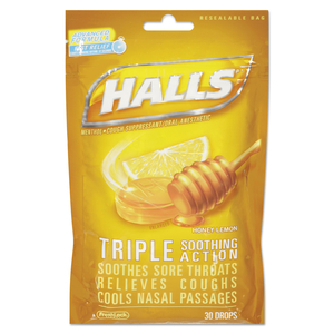 TRIPLE ACTION COUGH DROPS, HONEY-LEMON, 30/BAG, 12 BAGS/BOX by HALLS