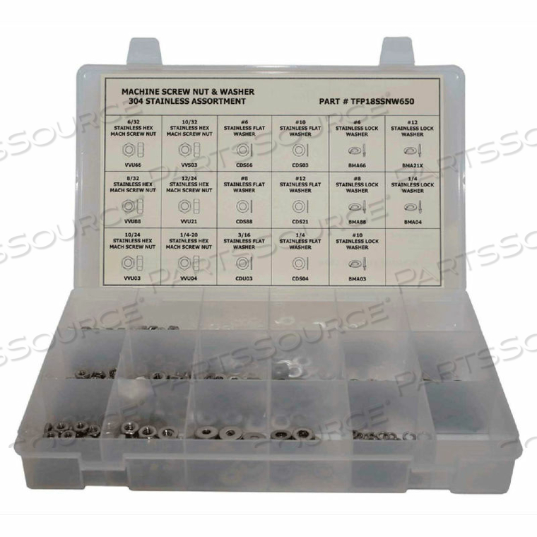 650 PIECE HEX MACHINE SCREW ASSORTMENT - #6 TO 1/4" - 304 STAINLESS STEEL by Titan Fasteners