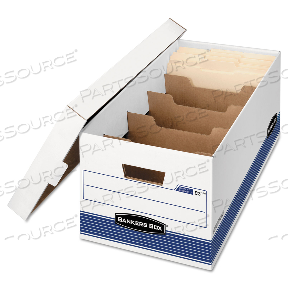 STOR/FILE MEDIUM-DUTY STORAGE BOXES WITH DIVIDERS, LETTER FILES, 12.88" X 25.38" X 10.25", WHITE/BLUE, 12/CARTON 