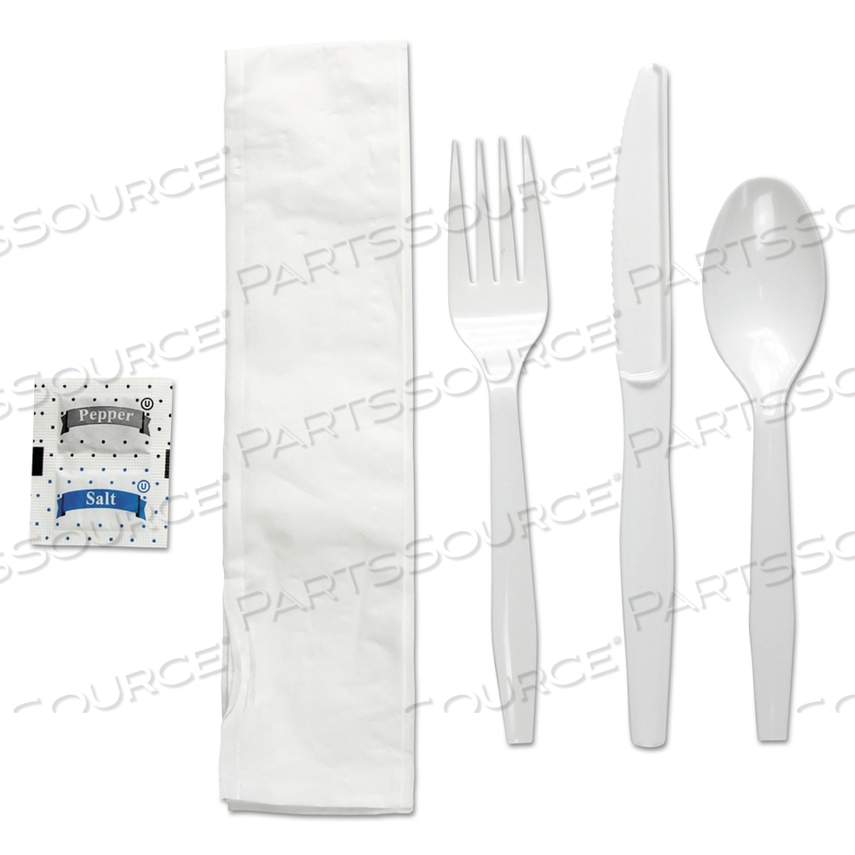 DISPOSABLE CUTLERY SET, WHITE, POLYSTYRENE, WRAPPED by Boardwalk