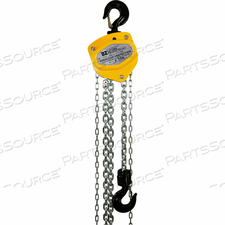 MANUAL CHAIN HOIST W/ OVERLOAD PROTECTION, 2 TON CAPACITY 30' LIFT by Oz Lifting Products MANUAL CHAIN HOIST W/ OVERLOAD PROTECTION, 2 TON CAPACITY 30' LIFT by Oz Lifting Products
