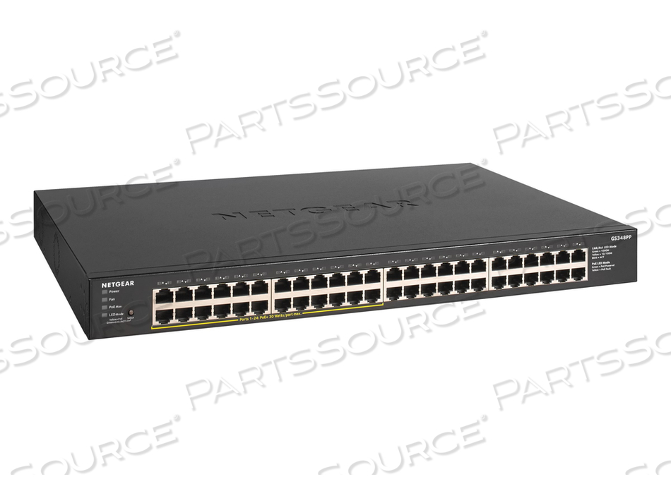 GS348PP, SWITCH, UNMANAGED, 48 X 10/100/1000 (24 POE+), DESKTOP, RACK-MOUNTABLE, POE+ (380 W) by Netgear