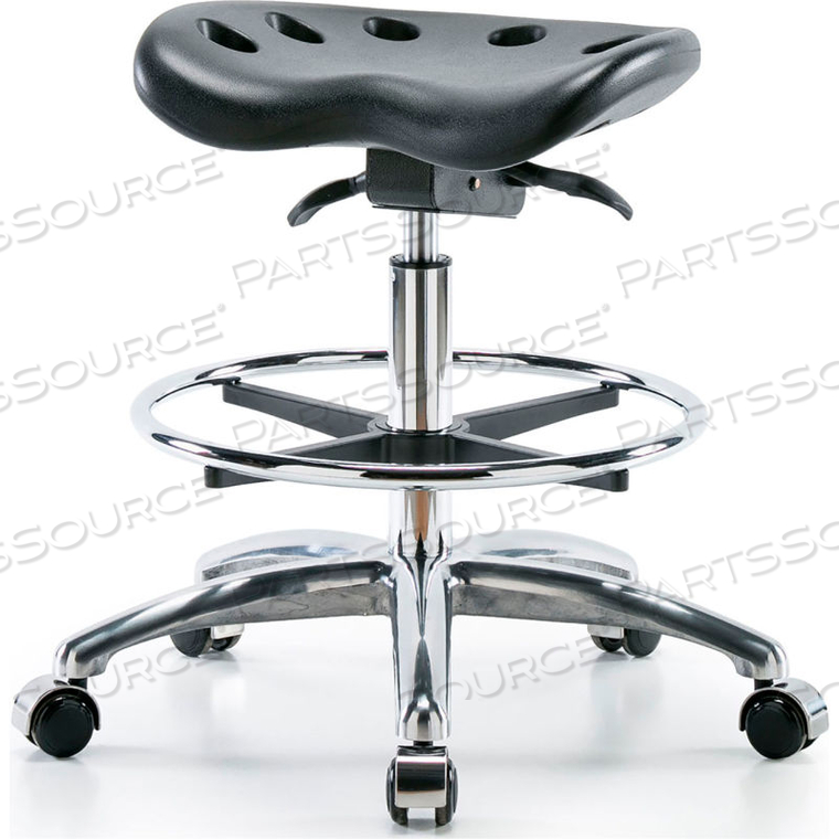 INTERION POLYURETHANE TRACTOR STOOL WITH FOOT RING AND SEAT TILT - BLACK W/ CHROME BASE by E Com Inc INTERION POLYURETHANE TRACTOR STOOL WITH FOOT RING AND SEAT TILT - BLACK W/ CHROME BASE by E Com Inc