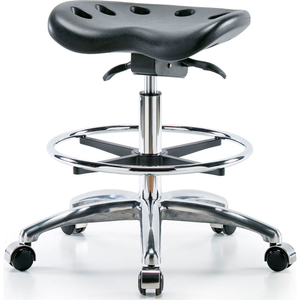 INTERION POLYURETHANE TRACTOR STOOL WITH FOOT RING AND SEAT TILT - BLACK W/ CHROME BASE by E Com Inc INTERION POLYURETHANE TRACTOR STOOL WITH FOOT RING AND SEAT TILT - BLACK W/ CHROME BASE by E Com Inc