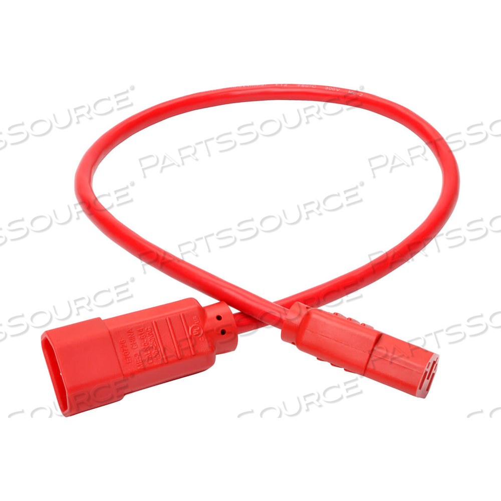 POWER CORD EXTENSION, 2 FT, 10 A, 100 - 250 V, 18 AWG, IEC 320-C14 TO IEC 320-C13, RED by Tripp Lite POWER CORD EXTENSION, 2 FT, 10 A, 100 - 250 V, 18 AWG, IEC 320-C14 TO IEC 320-C13, RED by Tripp Lite