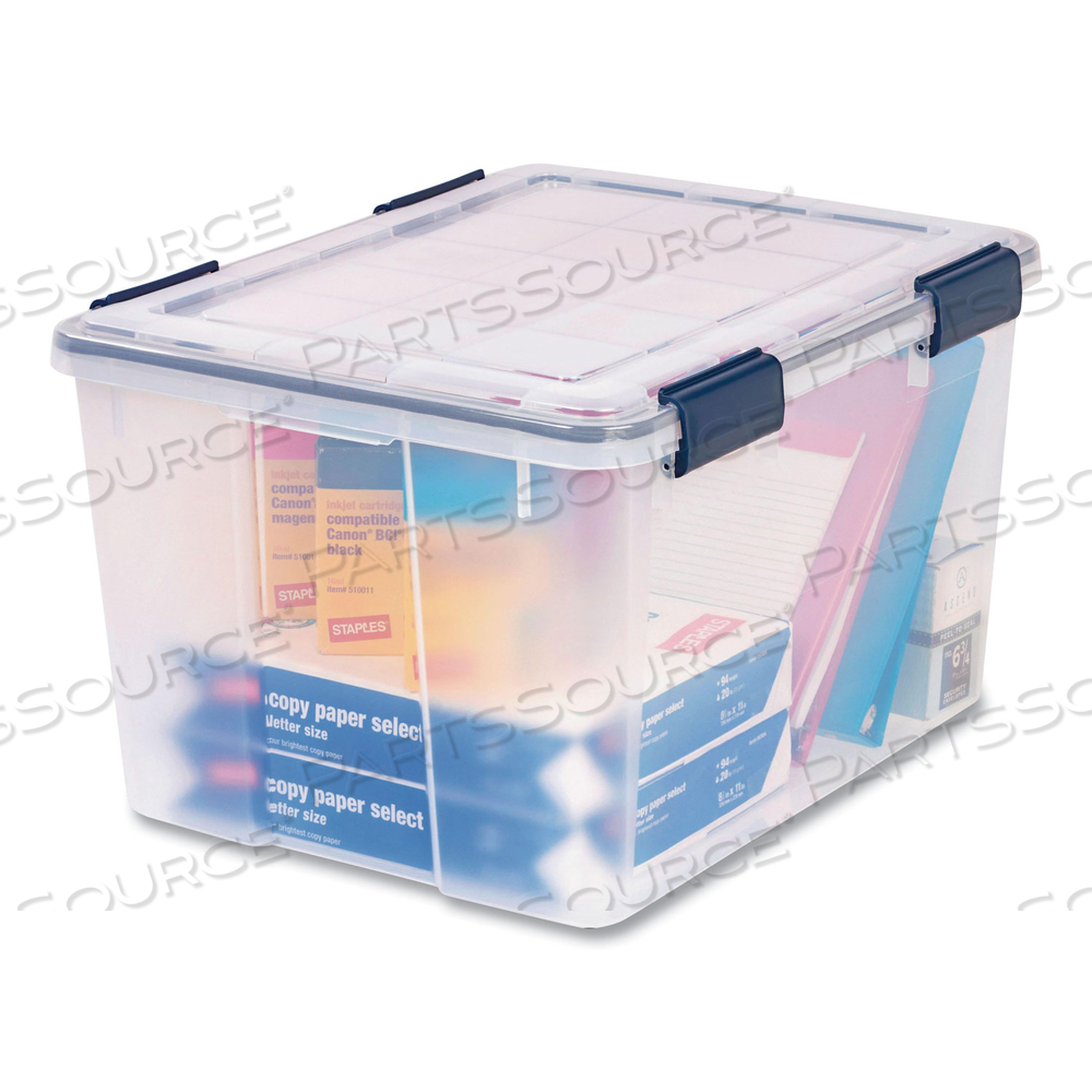 WEATHERTIGHT LATCHING FLAT LID STORAGE BOX, 11.5 GAL, 15.7" X 19.7" X 11.7", CLEAR WEATHERTIGHT LATCHING FLAT LID STORAGE BOX, 11.5 GAL, 15.7" X 19.7" X 11.7", CLEAR