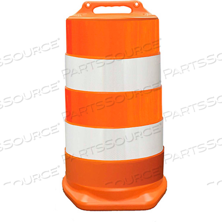 COMMANDER TRAFFIC DRUM, ORANGE, 23-1/2"W X 39-1/2"H, 4 REFLECTIVE ORANGE/WHITE STRIPES by Plasticade COMMANDER TRAFFIC DRUM, ORANGE, 23-1/2"W X 39-1/2"H, 4 REFLECTIVE ORANGE/WHITE STRIPES by Plasticade