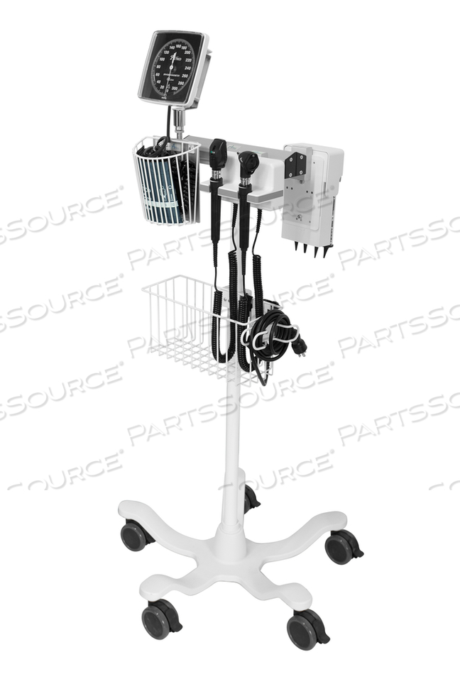 MOBILE DIAGNOSTIC STATION - ROLLSTAND, OPHTHAL & OTO, DISPENSER, ANEROID & CUFF. [COMPATIBLE W/ WELCH ALLYN HALOGEN HEADS] by Amico Accessories