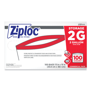 DOUBLE ZIPPER STORAGE BAGS, 2 GAL, 1.75 MIL, 15" X 13", CLEAR, 100/CARTON by Ziploc