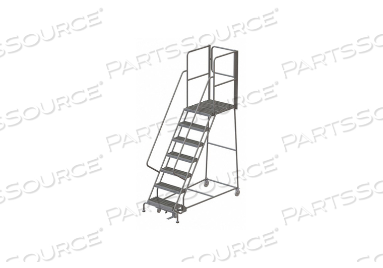 7 STEP STEEL ROLLING LADDER W/REAR EXIT WALK OFF GATE, 24"W X 30"D PLAT. SERRATED by Tri-Arc