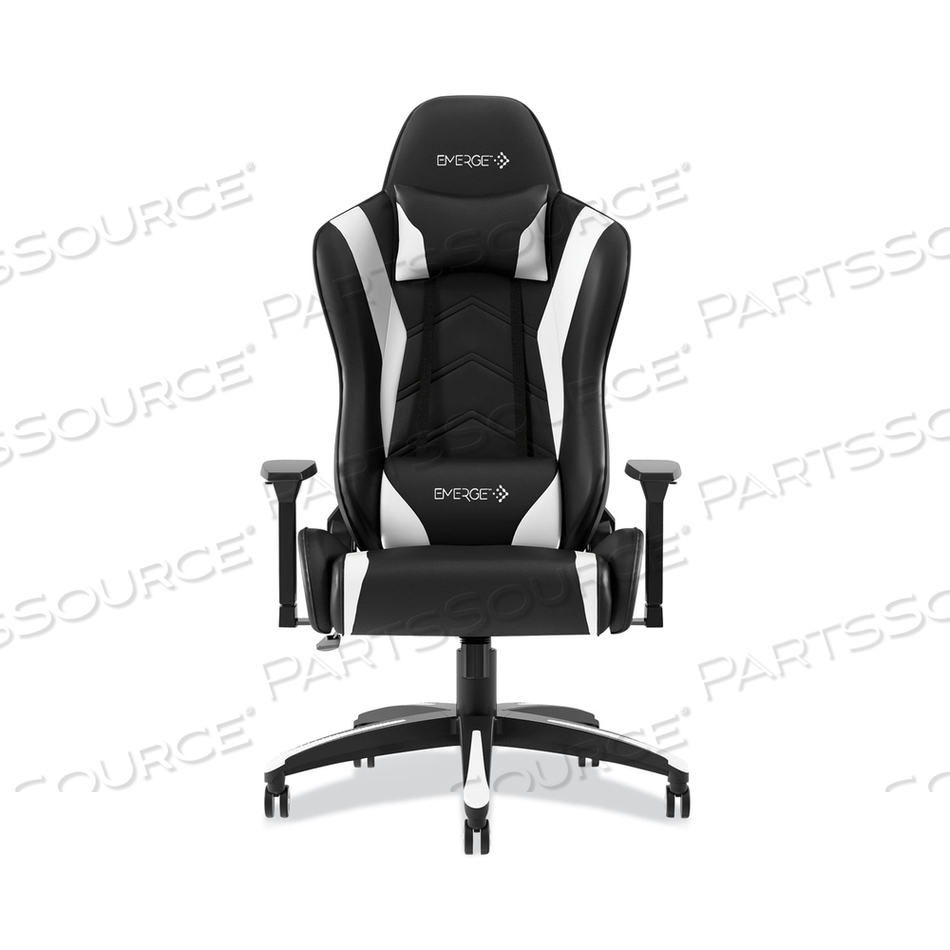 VARTAN BONDED LEATHER GAMING CHAIR, SUPPORTS UP TO 275 LBS, WHITE/BLACK SEAT, WHITE/BLACK BACK, BLACK BASE 