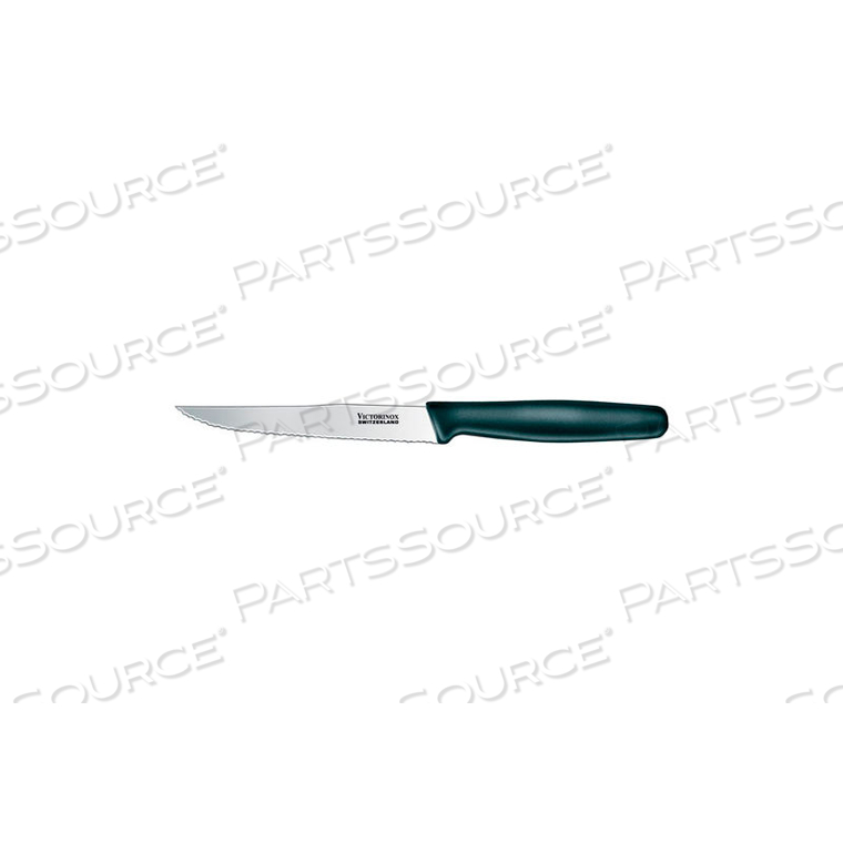 4.75 STEAK KNIFE, SERRATED BLADE, POINTED TIP, BLACK NYLON HANDLE 