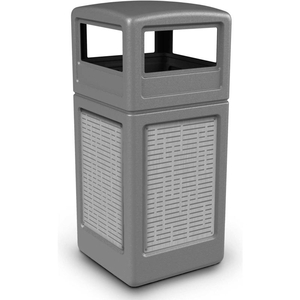 42 GALLON DOME-LID SQUARE WASTE CONTAINER, GRAY W/STAINLESS STEEL HORZ LINES PANELS by Dci Marketing