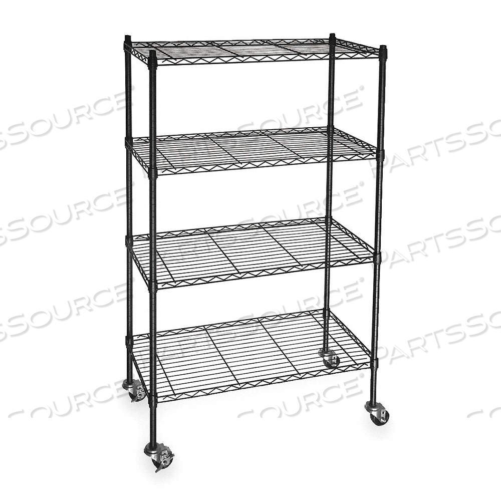 WIRE SHELVING UNIT, 48 IN X 18 IN X 68 IN, DRY, SPLIT SLEEVE, 4 SHELVES, BLACK by Approved Vendor WIRE SHELVING UNIT, 48 IN X 18 IN X 68 IN, DRY, SPLIT SLEEVE, 4 SHELVES, BLACK by Approved Vendor