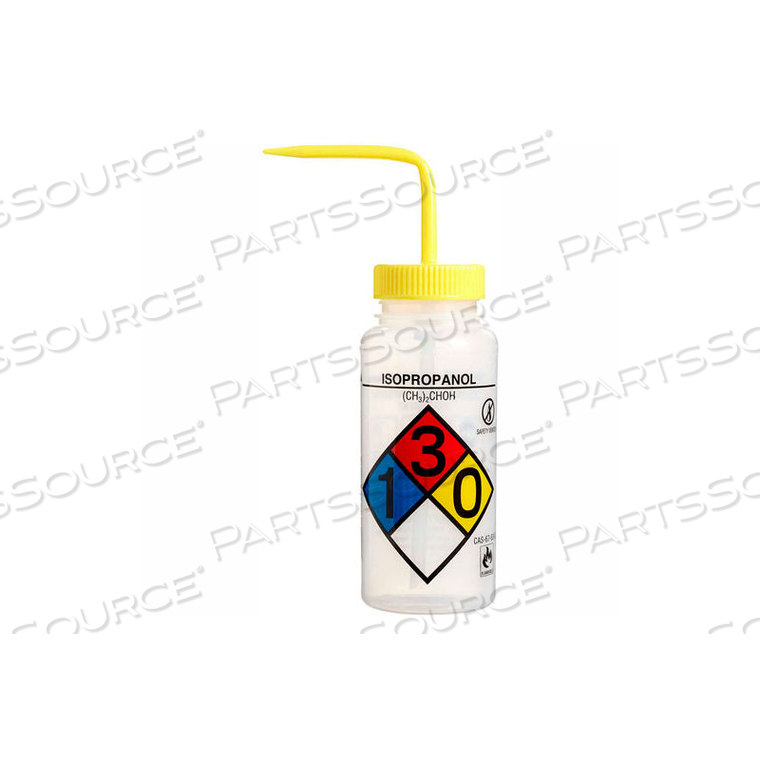 LDPE WASH BOTTLES, 500ML, ISOPROPANOL LABEL, YELLOW CAP, WIDE MOUTH, 4/PK by Bel-Art Products