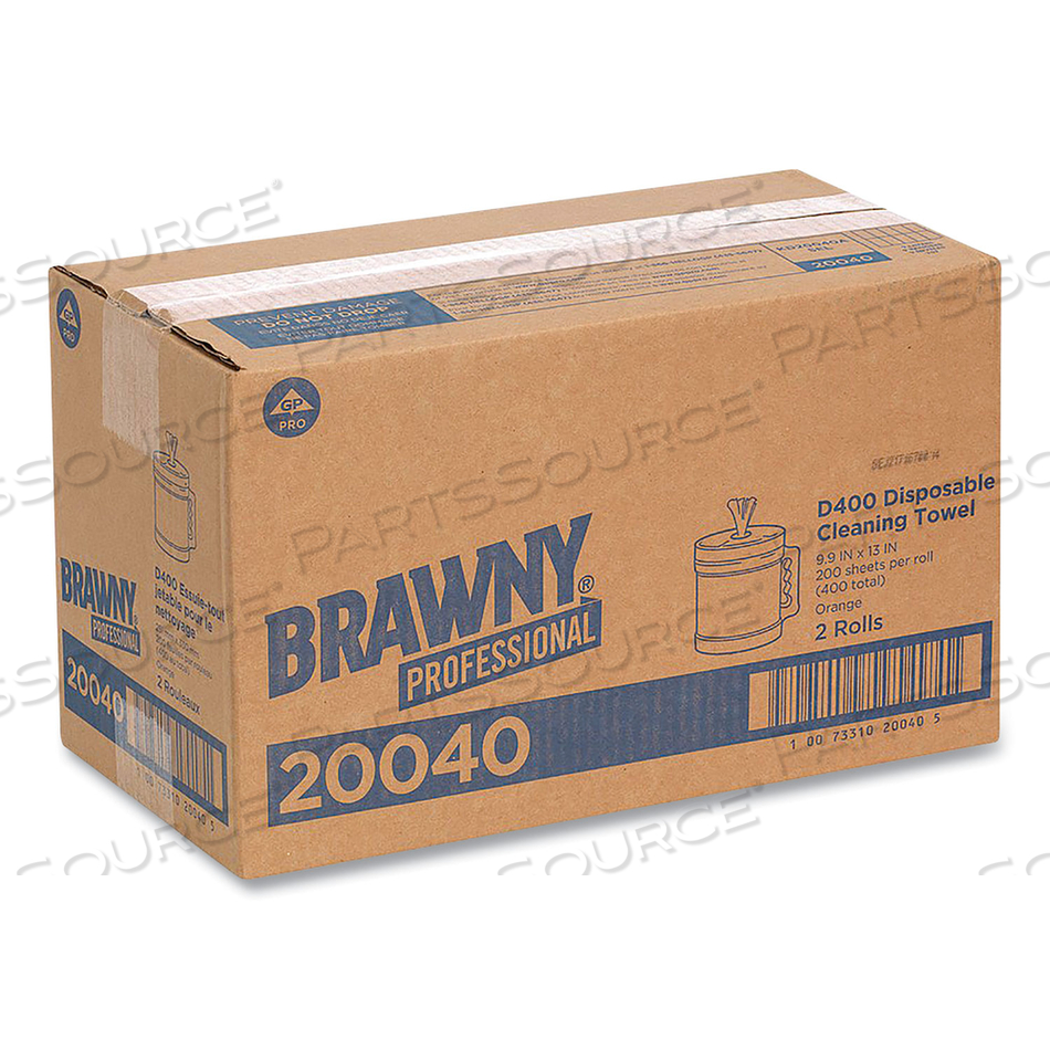 PROFESSIONAL D400 DISPOSABLE CLEANING TOWEL SYSTEM, 9.9 X 13, ORANGE, 200 SHEETS/ROLL WITH PLASTIC BUCKET by Brawny PROFESSIONAL D400 DISPOSABLE CLEANING TOWEL SYSTEM, 9.9 X 13, ORANGE, 200 SHEETS/ROLL WITH PLASTIC BUCKET by Brawny