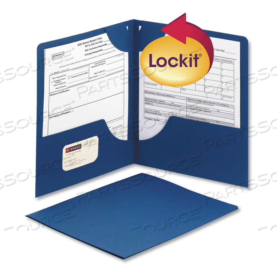 LOCKIT TWO-POCKET FOLDER, TEXTURED PAPER, 100-SHEET CAPACITY, 11 X 8.5, DARK BLUE by Smead
