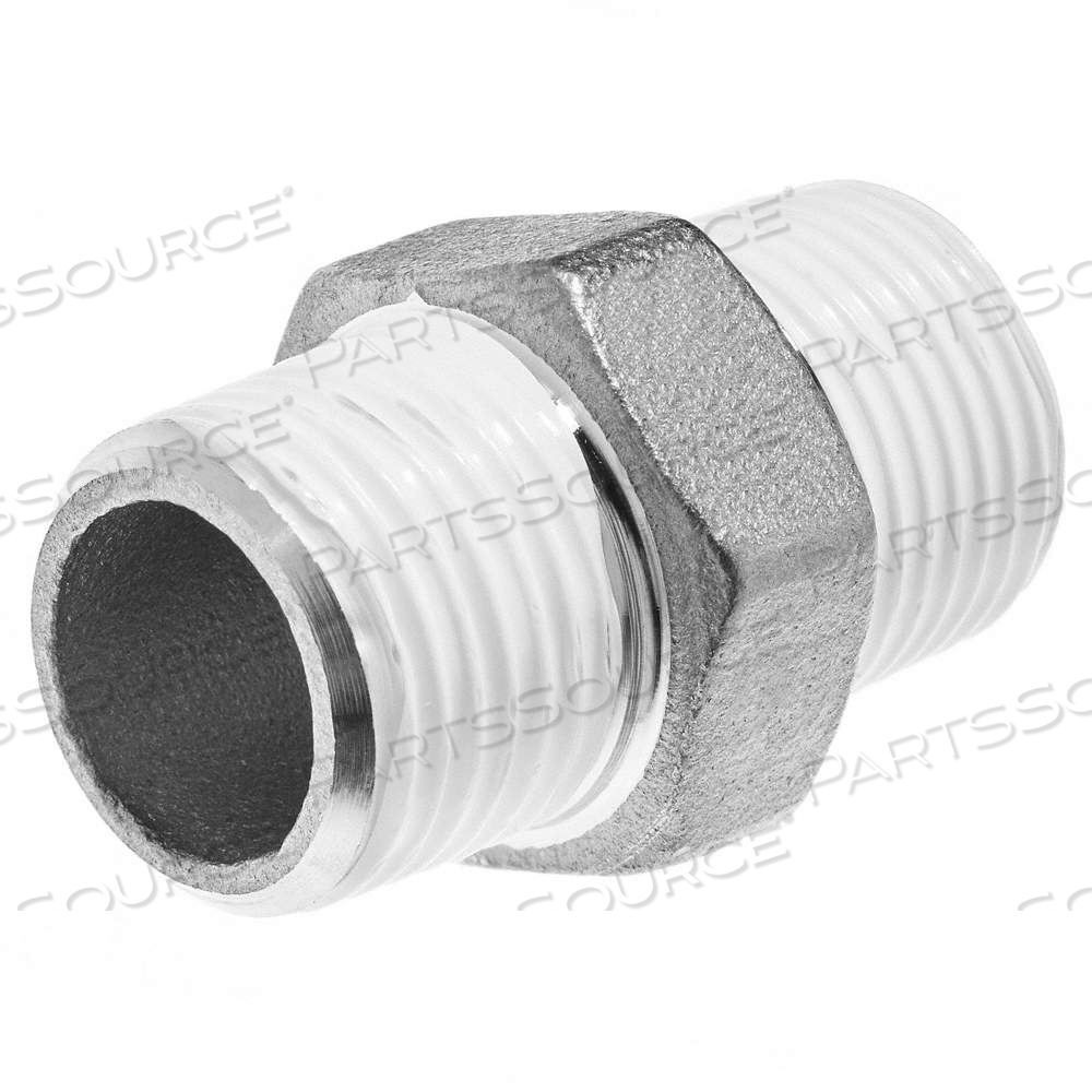 HEX NIPPLE, 304 STAINLESS STEEL, 1/4 IN X 1/4 IN FITTING PIPE SIZE, MALE NPT X MALE BSPT, CLASS 150 by Approved Vendor