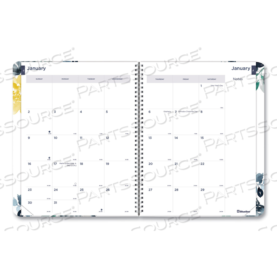 SOFT COVER DESIGN WEEKLY/MONTHLY PLANNER, FLORAL WATERCOLOR ARTWORK, 11 X 8.5, WHITE/BLUE/YELLOW, 12-MONTH (JAN TO DEC): 2023 