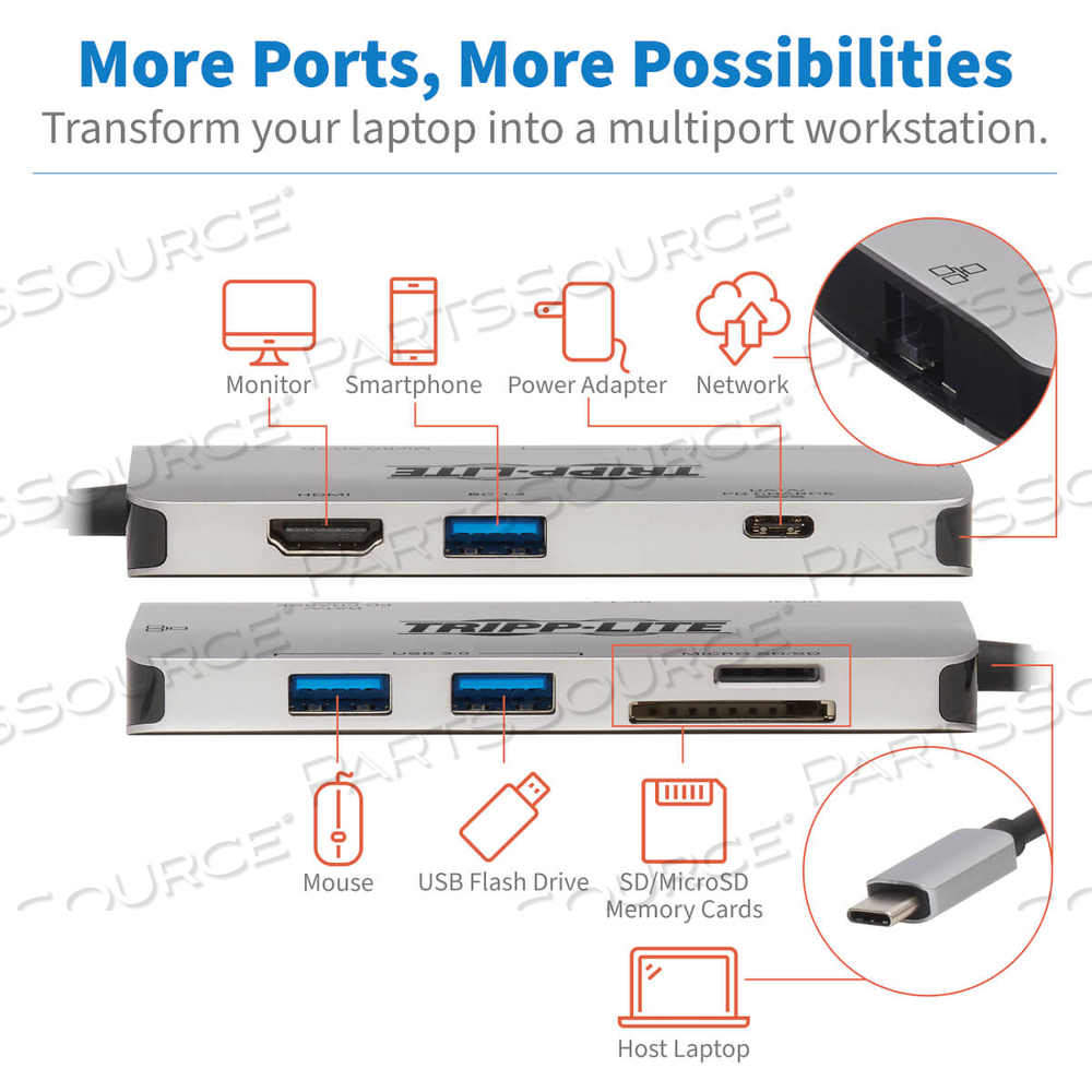 USB-C-4KHDMI HUB,X3USBA,GBE,SD by Tripp Lite