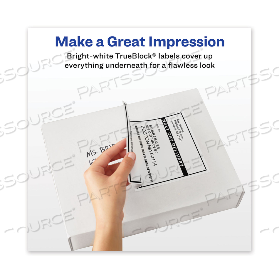 WATERPROOF SHIPPING LABELS WITH TRUEBLOCK TECHNOLOGY, LASER PRINTERS, 5.5 X 8.5, WHITE, 2/SHEET by Avery WATERPROOF SHIPPING LABELS WITH TRUEBLOCK TECHNOLOGY, LASER PRINTERS, 5.5 X 8.5, WHITE, 2/SHEET by Avery