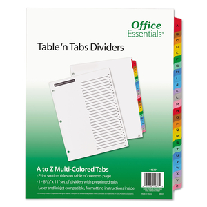 TABLE 'N TABS DIVIDERS, 26-TAB, A TO Z, 11 X 8.5, WHITE, ASSORTED TABS, 1 SET by Office Essentials