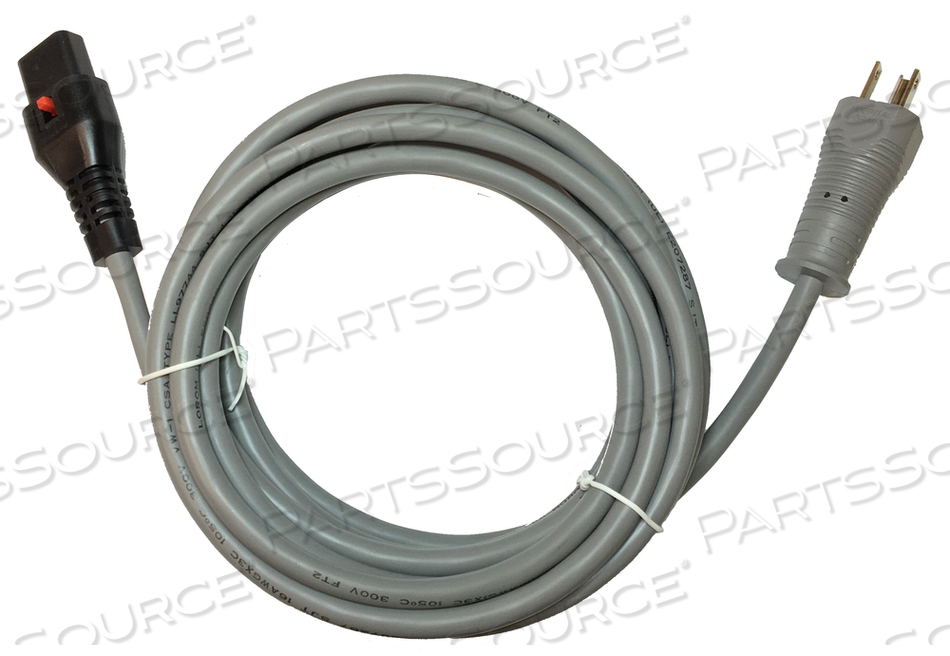 3 SJT HOSPITAL GRADE POWER CORD, GRAY JACKET, 16 AWG, 120 VAC, 15 A, NEMA 5-15P GRAY, IECLOCK IEC320 C13 BLACK, 15 FT by Webber Electronics