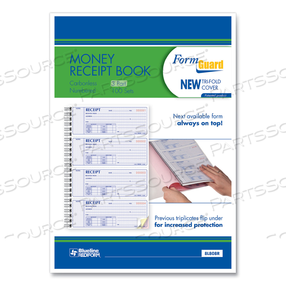MONEY RECEIPT BOOK, FORMGUARD COVER, THREE-PART CARBONLESS, 7 X 2.75, 4 FORMS/SHEET, 100 FORMS TOTAL by Rediform MONEY RECEIPT BOOK, FORMGUARD COVER, THREE-PART CARBONLESS, 7 X 2.75, 4 FORMS/SHEET, 100 FORMS TOTAL by Rediform