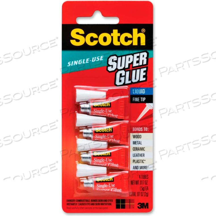 SUPER GLUE, SINGLE USE, POINTED TIP, .07OZ., 4/PK, CLEAR by 3M Consumer