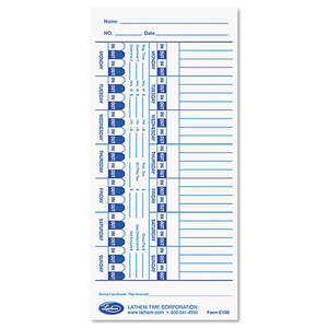 TIME CLOCK CARDS FOR LATHEM TIME E SERIES, ONE SIDE, 4 X 9, 100/PACK by Lathem Time