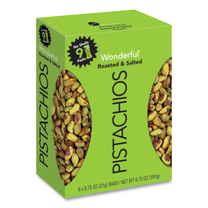 WONDERFUL NO SHELLS PISTACHIOS, ROASTED AND SALTED, 0.75 OZ BAG, 9 BAGS/BOX, 4 BOXES/CARTON by Paramount Farms