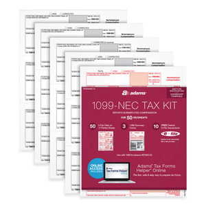 1099-NEC + 1096 TAX FORM BUNDLE, INKJET/LASER, FIVE-PART CARBONLESS, 8.5 X 3.67, 3 FORMS/SHEET, 24 FORMS TOTAL by Adams