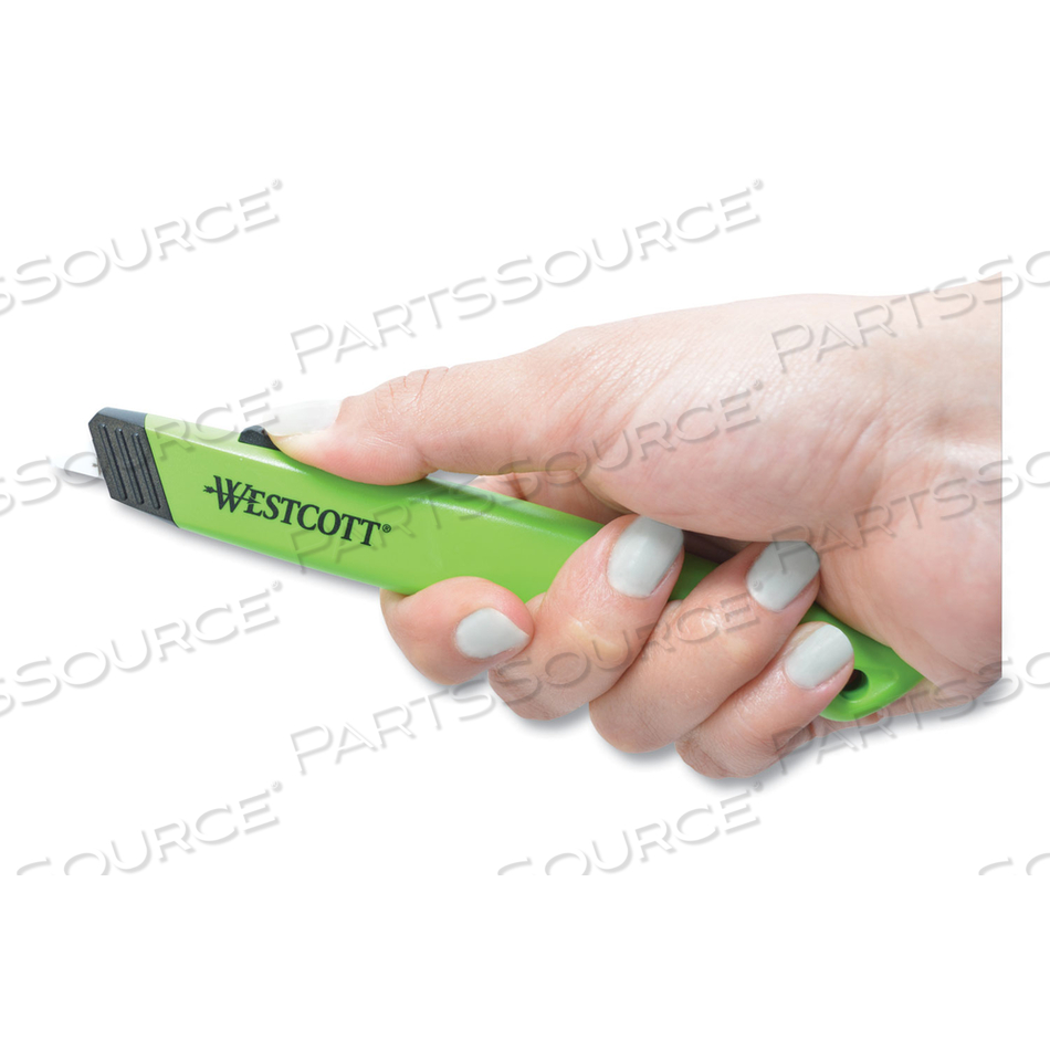 SAFETY CERAMIC BLADE BOX CUTTER, 0.5" BLADE, 5.5" PLASTIC HANDLE, GREEN by Westcott SAFETY CERAMIC BLADE BOX CUTTER, 0.5" BLADE, 5.5" PLASTIC HANDLE, GREEN by Westcott