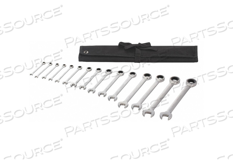 COMBINATION WRENCH SET, ALLOY STEEL, CHROME, NUMBER OF TOOLS 15, RANGE OF HEAD SIZES 1/4 IN TO 1 IN, HEAD OFFSET ANGLE 0 DEGREES , STANDARD, by Westward COMBINATION WRENCH SET, ALLOY STEEL, CHROME, NUMBER OF TOOLS 15, RANGE OF HEAD SIZES 1/4 IN TO 1 IN, HEAD OFFSET ANGLE 0 DEGREES , STANDARD, by Westward