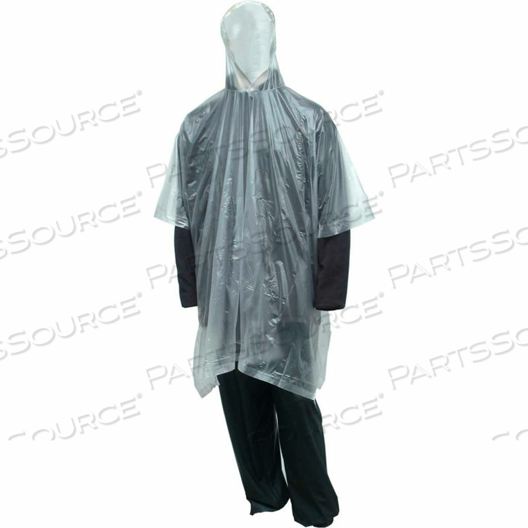 P68800 HOODED PONCHO, SIDE SNAPS, 50" X 80", RETAIL PACKED, CLEAR, ONE SIZE 