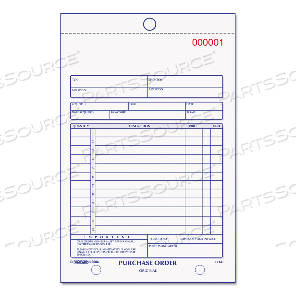 PURCHASE ORDER BOOK, 12 LINES, THREE-PART CARBONLESS, 5.5 X 7.88, 50 FORMS TOTAL by Rediform PURCHASE ORDER BOOK, 12 LINES, THREE-PART CARBONLESS, 5.5 X 7.88, 50 FORMS TOTAL by Rediform