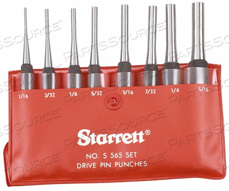 DRIVE PIN PUNCH SET, ROUND SHANK, VINYL POUCH, 1/16 TO 5/16 IN, 4 IN by Approved Vendor