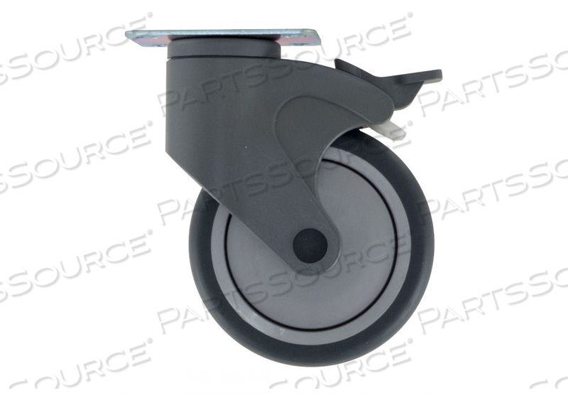 SWIVEL CASTER, 5 IN DIA, COMPOSITE POLYMER THERMOPLASTIC RUBBER, GRAY, TOP PLATE MOUNTING, -40 TO 180 DEG F, 1-1/4 IN X 6-1/2 IN by Retrofit Medical