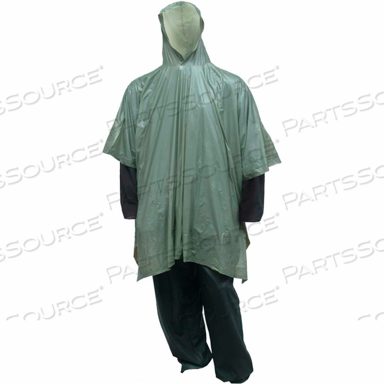 P68808 HOODED PONCHO, SIDE SNAPS, 50" X 80", RETAIL PACKED, GREEN, ONE SIZE 