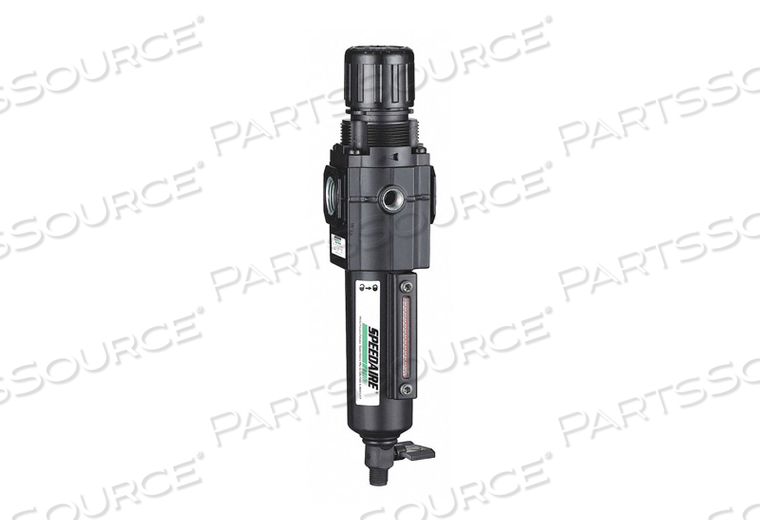 FILTER-REGULATOR, FILTER BOWL MATERIAL METAL WITH SIGHT GAUGE, AIR INLET SIZE 3/8 IN, AIR INLET TYPE NPT, MAXIMUM FLOW RATE 80 CFM, FILTER R by Speedaire FILTER-REGULATOR, FILTER BOWL MATERIAL METAL WITH SIGHT GAUGE, AIR INLET SIZE 3/8 IN, AIR INLET TYPE NPT, MAXIMUM FLOW RATE 80 CFM, FILTER R by Speedaire