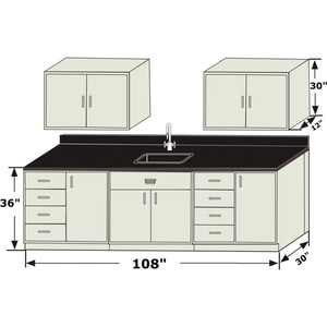 ENTERPRISE SINK BASE CABINET GROUPING, 108"W X 30"D X 36"H, WHITE by HEMCO Corporation