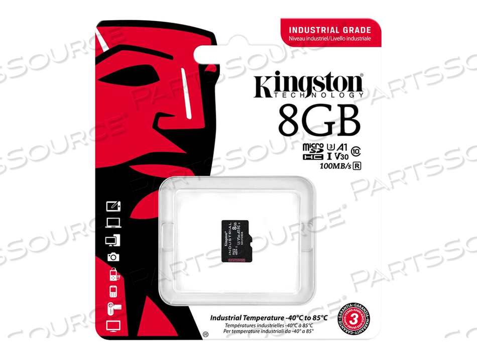 INDUSTRIAL, FLASH MEMORY CARD, 8 GB, A1 / VIDEO CLASS V30 / UHS-I U3 / CLASS10, MICROSDHC UHS-I by Kingston Technology