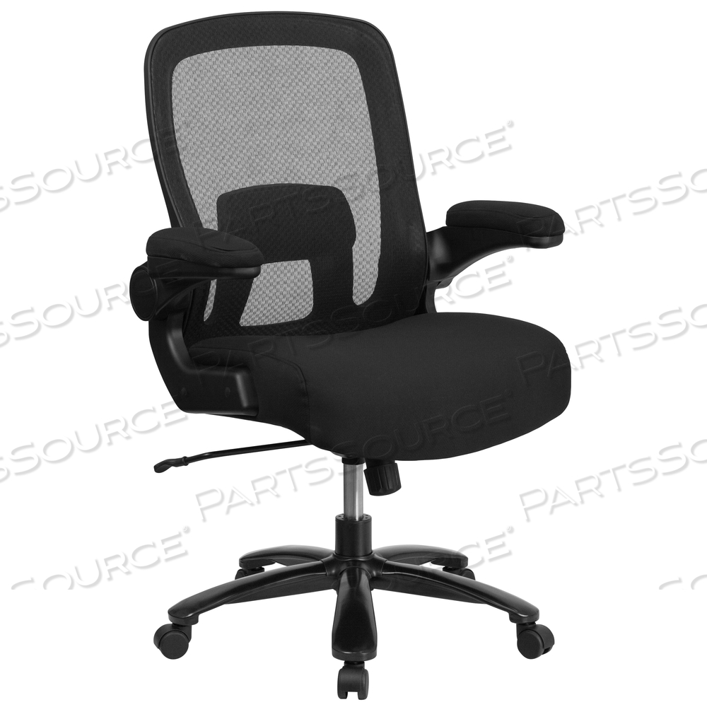 BIG & TALL OFFICE CHAIR| BLACK MESH EXECUTIVE SWIVEL OFFICE CHAIR WITH LUMBAR AND BACK SUPPORT AND WHEELS by Flash Furniture